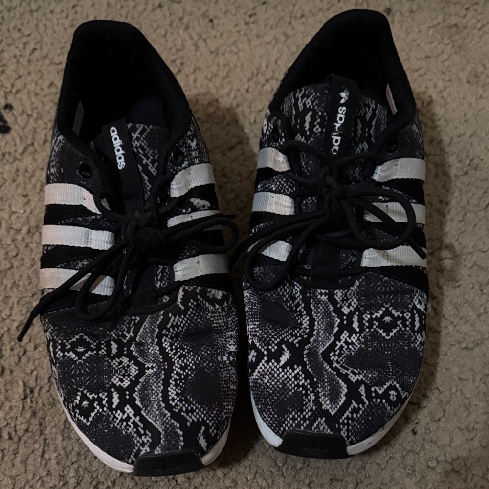 adidas Black and White Snake-Pattern Running Shoes